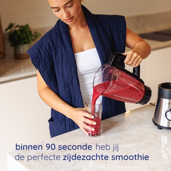 Safecourt Keuken Power blender - 5 automatische programma's - Smoothie maker - +2 to go bekers - RVS