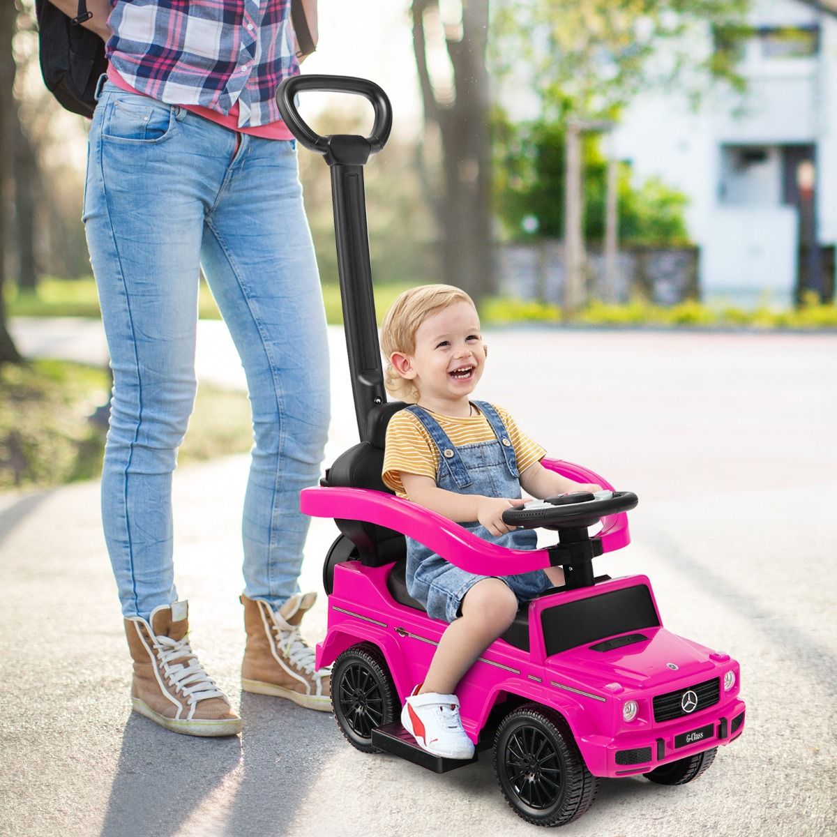 Coast Mercedes Benz loopauto voor kinderen - 3-in-1 kinderwagen en rollator - verstelbare zonnekap - roze