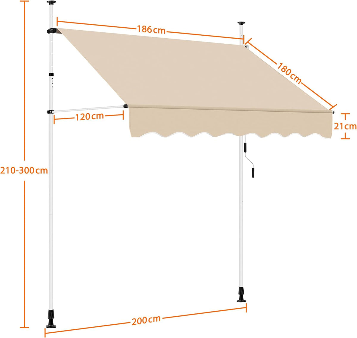 Yaheetech Klemmmarkise 250 × 180 cm – höhenverstellbar, mit Handkurbel, beige