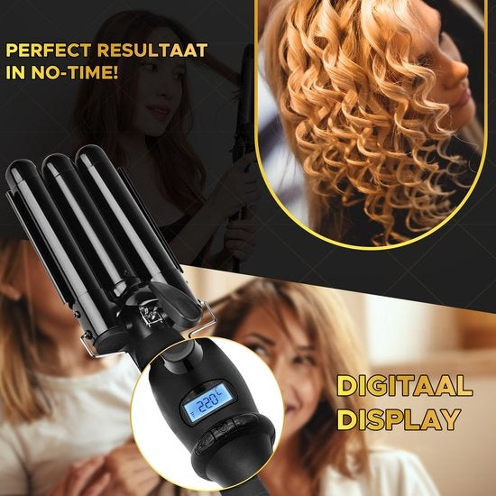 Toivo Wafeltang 22mm - Incl. Beschermingshandschoen - Wave Krultang - Golvenkrultang - Haar - Waver -Beach Waves - Zwart