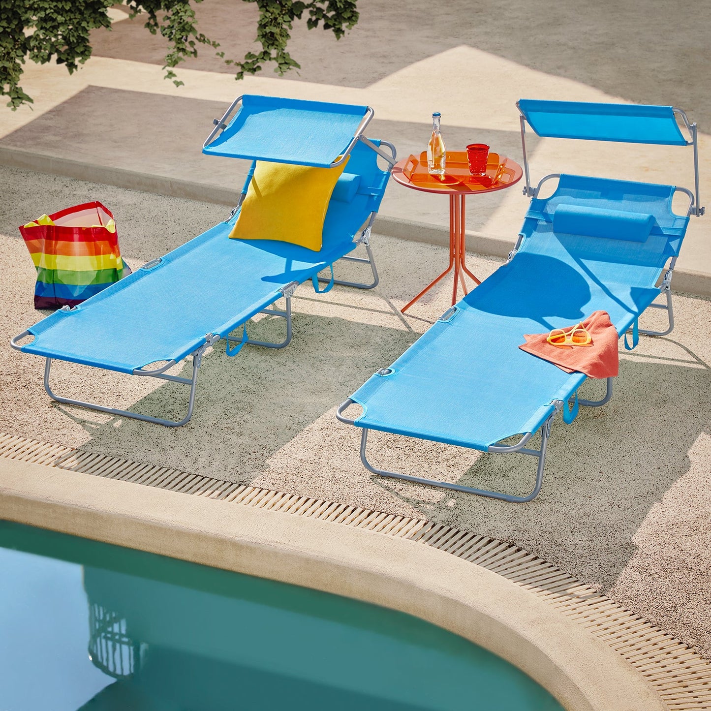 SoBuy Ligbed OGS48-B - Afneembaar Kussen - Verstelbaar Zonnedak - 189 x 28 x 62 cm - Blauw