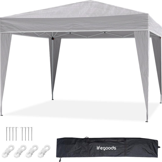 LifeGoods Partytent - Paviljoen - EasyUp - Opvouwbaar - Waterdicht - Met Draagtas - 300 x 300 cm - Grijs