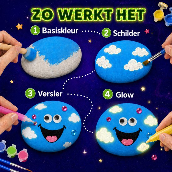 Vaive Stenen Schilderen 2109-delig – Glow in the Dark Happy Stones Knutsel Pakket – Knutselen - Knutselset voor Meisjes & Jongens - Knutselpakketten