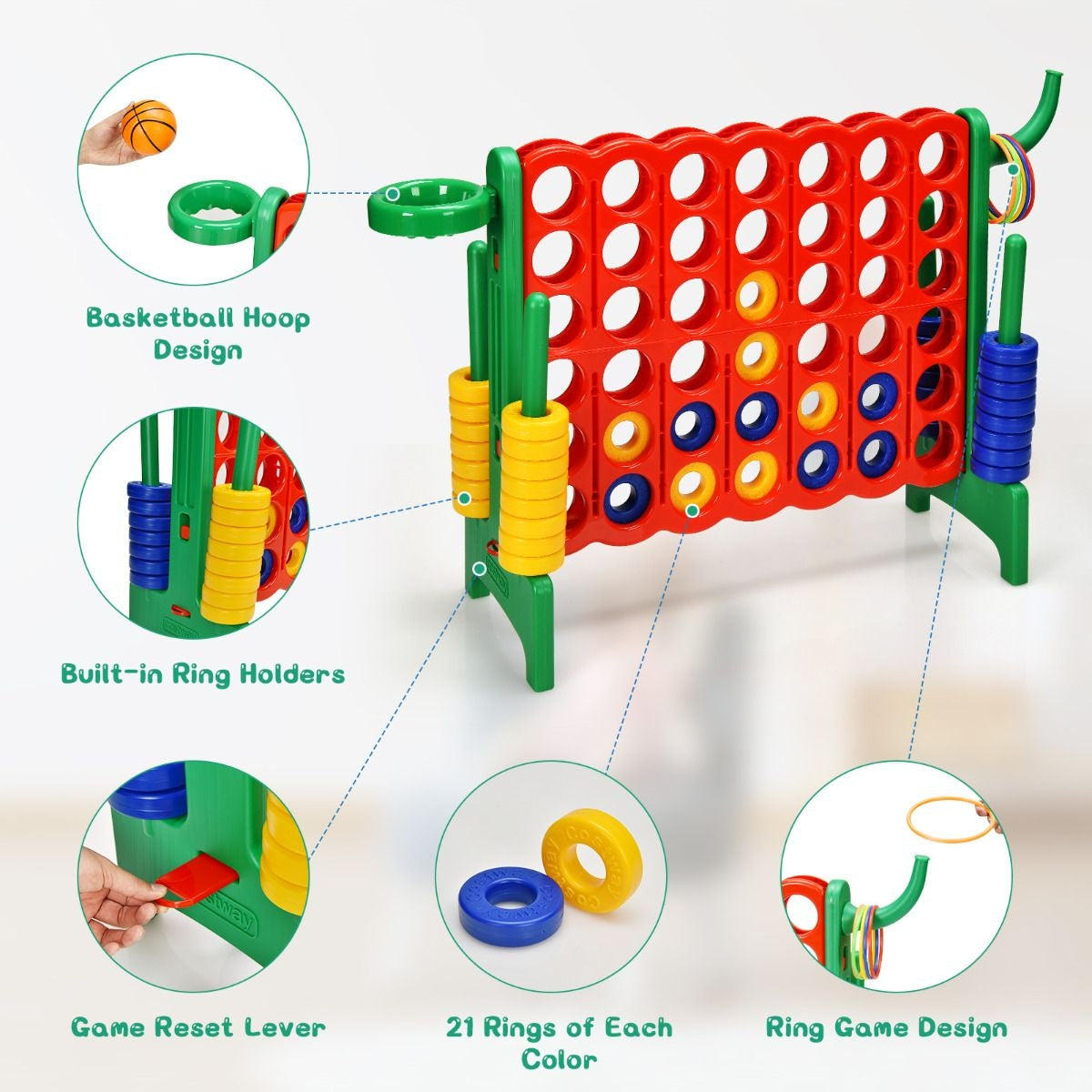 Coast Vier Op Een Rij Speelset - Extra Groot - 74 cm Hoog - Groen/Rood