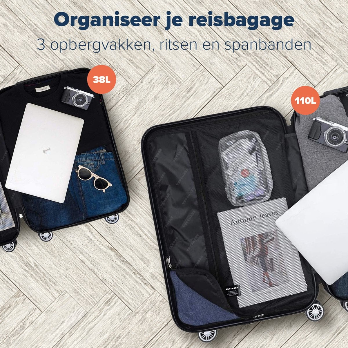 TRVLMORE 2 Delige Kofferset - 38L Handbagage + 110L Ruimbagage - Donkergrijs