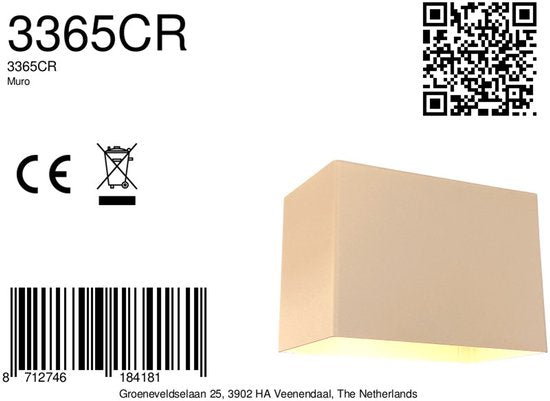 Muro 3365CR wandlamp – crème, modern ontwerp, 13x7,5x9 cm, Steinhauer, ideaal voor kleinere ruimtes en dimbaar met G9 fitting