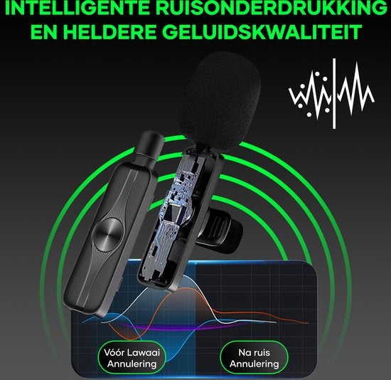 MATTI® 2-in-1 - Draadloze Microfoon voor Vlogs - iPhone - Dasspeld Microfoon - Lavalier - Lightning