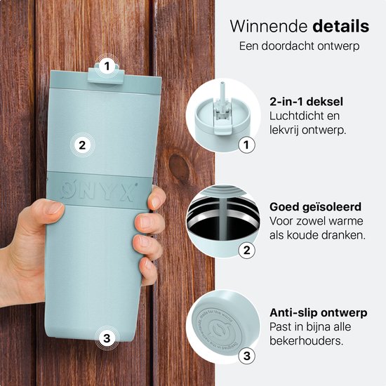 ONYX Drinkfles met Rietje 700ML - Waterfles voor Kinderen & Volwassenen - Thermosbeker RVS Travel Mug - Motiverende Drinkbus - Drinkbeker voor School - Pastel Blue