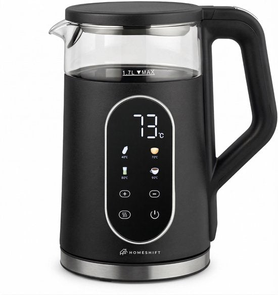HomeShift® Waterkoker met Temperatuurregeling - Warmhoudfunctie - Dubbelwandig - Elektrisch - 1,7 Liter - 2200W - Zwart