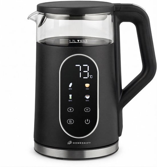 HomeShift® Waterkoker met Temperatuurregeling - Warmhoudfunctie - Dubbelwandig - Elektrisch - 1,7 Liter - 2200W - Zwart
