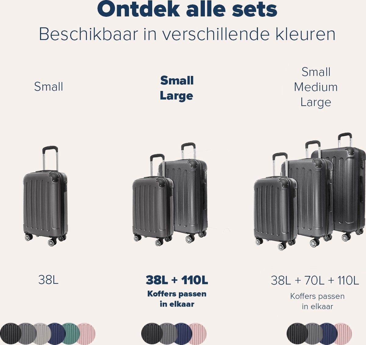 TRVLMORE 2 Delige Kofferset - 38L Handbagage + 110L Ruimbagage - Donkergrijs