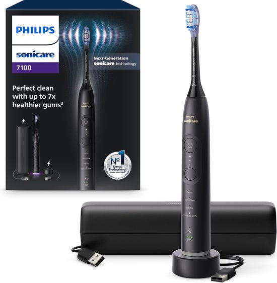 Philips Sonicare 7100 Series - Elektrische Tandenborstel - Zwart - Reisetui - Gezonder tandvlees - HX7421/01