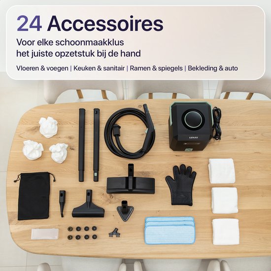 LUMAN Stoomreiniger MAX – 2600W - 60 min Stoomtijd - 2.5L Watertank – Handstoomreiniger & Tapijtreiniger - Zwart