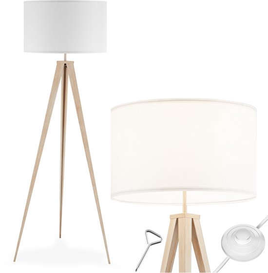 tectake Lunaris Vloerlamp – Driepoot – Linnenlook Lampenkap – E27 – 158 cm