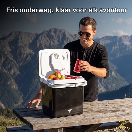 Toivo Elektrische Koelbox - 26 Liter - 12V en 230 volt - Auto - Camping Koelkast - Koelen en Verwarmen - Frigobox - Zwart