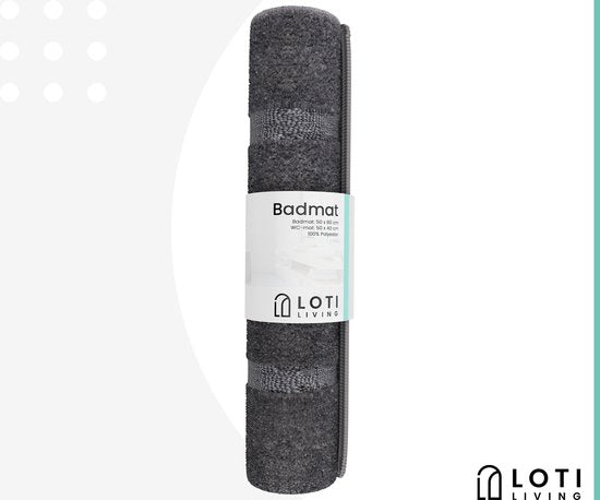 Loti Living Badmat Set Met Toiletmat Antislip – Douchemat – Badmat Badkamer – Vloermat – Badmat set wc mat – Badmat set antislip - Grijs - 50x80 cm + 50x40 cm