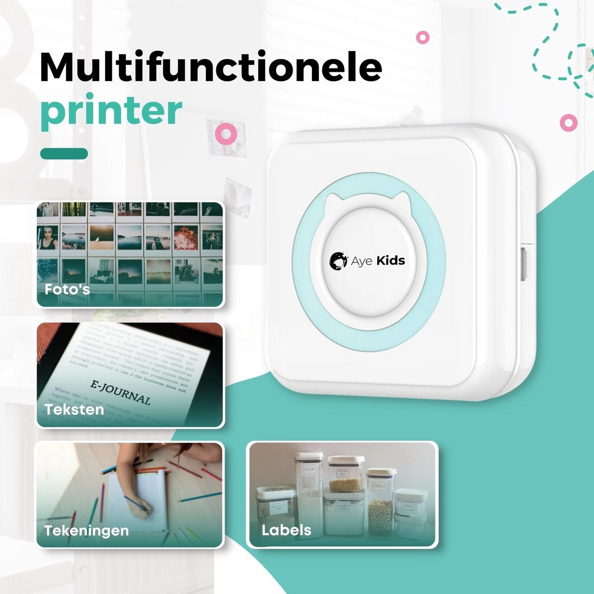 AyeKids Fotoprinter voor Smartphone met Wifi & Bluetooth - Incl. 1 Rol Fotopapier - Draadloze Mini Printer - Wifi Printer - Mobiele Fotoprinter Draadloos - Pocket Printer - Blauw