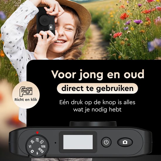 K&L Digitale Camera - Schermvrij - Oplaadbaar - 16.000 Foto's - Fotocamera - Vintage - Inclusief 32GB - Duurzaam - Zwart