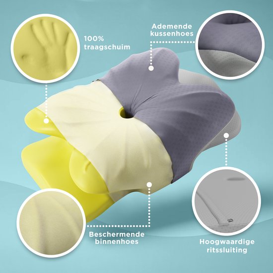CozySense® Hoofdkussen Traagschuim - Ergonomisch Memory Foam Kussen - Vlinderkussen - Pillow - Afneembare en Wasbare Hoes - Zijslaper, Rug-, & Buikslaper
