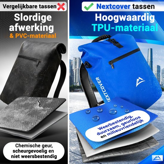 Nextcover 3in1 Fietstas Enkel voor Bagagedrager [PVC vrij] | Waterdichte Fietstas, Rugzak en Schoudertas 25L | Ideaal voor Laptop en Wekelijkse Aankopen | Fiets Tas Enkele | Fietstassen
