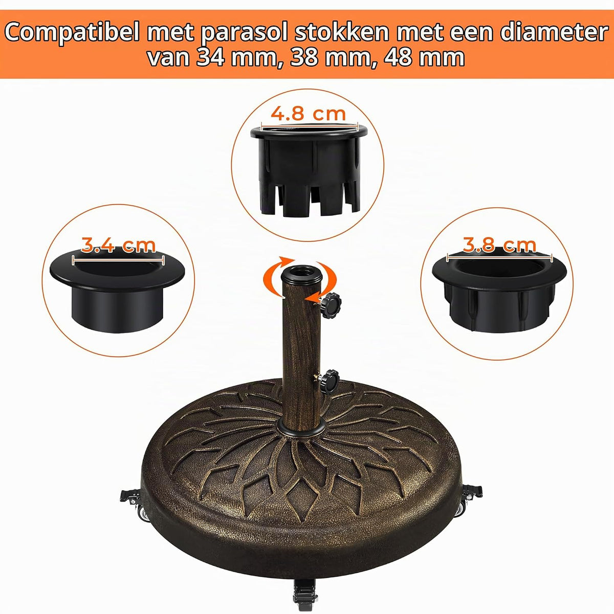 Yaheetech Parasolvoet met Wielen 50,5 x 42 cm - Bronze - Geschikt voor Parasolstokken ø34/38/48 mm