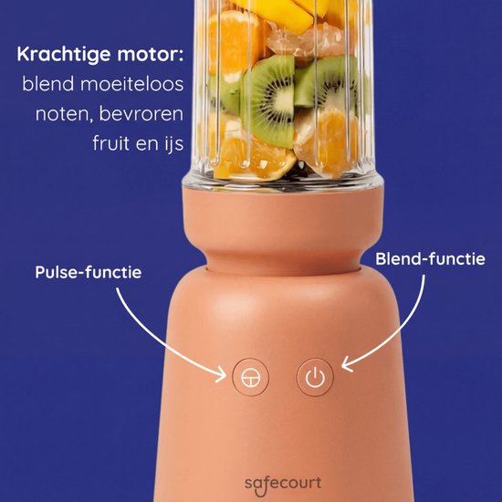 Safecourt Kitchen PureBlend - 1000W Smoothie maker - BPA vrij - inclusief to-go drinkdeksel + rietje- Premium Tritan blendbekers -Roze