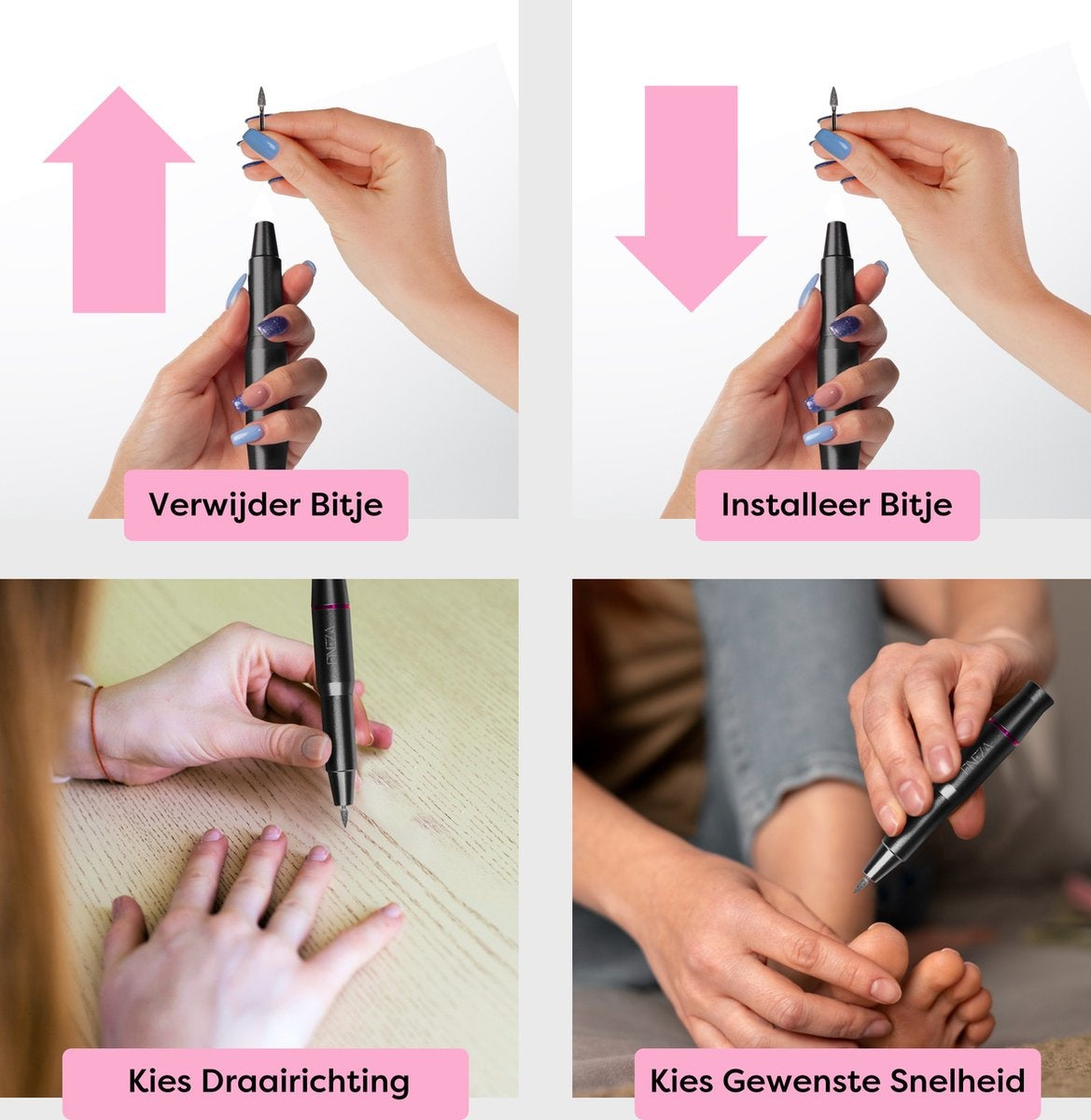 Fineza Elektrische Nagelfrees Set met Bitjes – Manicure & Pedicureapparaat – Nagelvijl - Antraciet