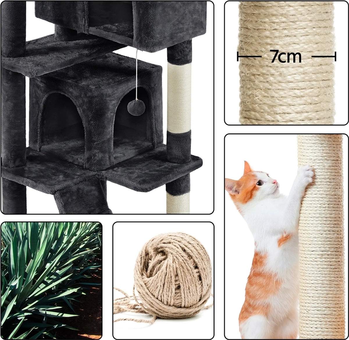 Yaheetech Krabpaal met 2 Grotten - 178 cm hoog - 54 x 54 cm - Zwart