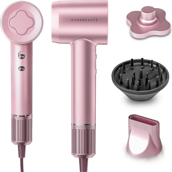 Sansbeauté® Föhn met Diffuser – Krullen – 110.000RPM - Ionische Haardroger met Borstel - 3 Standen - 3 Opzetstukken – Reisföhn - Coolshot – Haarföhn met Diffuser – Hair Dryer - 2000W - EssentiaPRO®