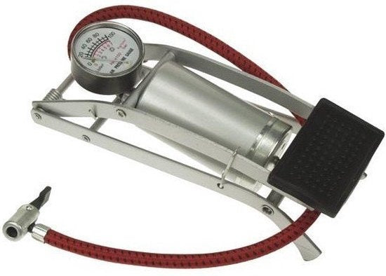 Perel Krachtige voetpomp voor fiets, auto, ballen, met manometer 6.9 bar, inclusief 3 aansluitstukken