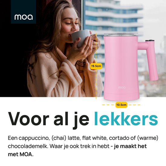 MOA Elektrische Melkopschuimer - 3-in-1 - Handige Melkschuimer - 330 ML - Voor Cappuccino - Melkklopper - Roze