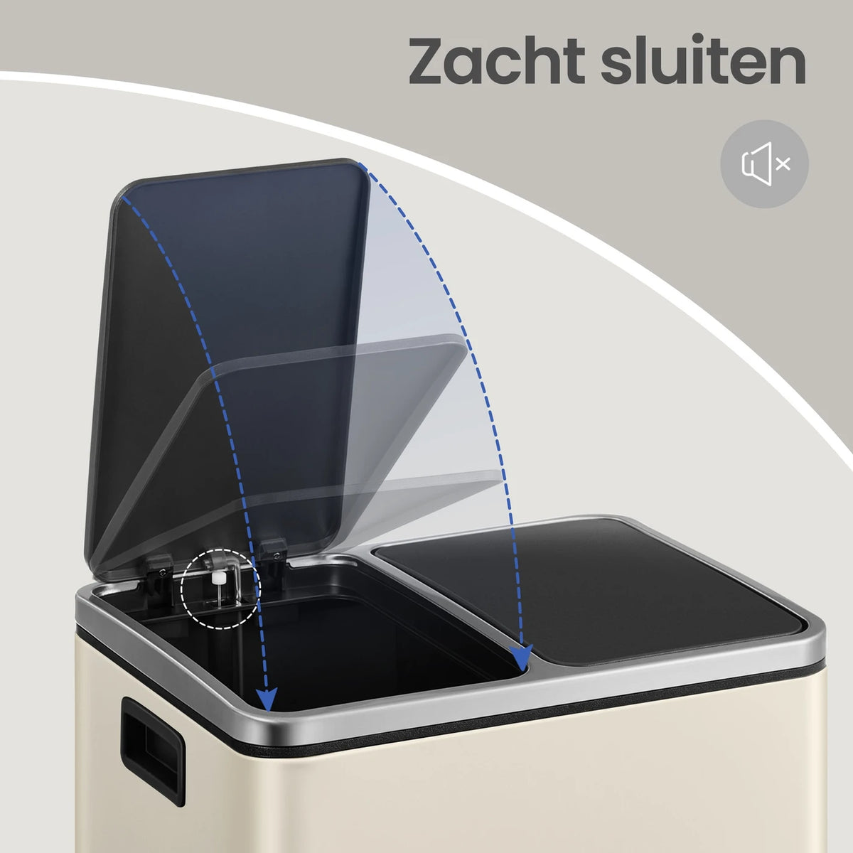 Joyfurnos Dubbele Pedaalemmer - Beige & Zwart - 2 x 15 Liter - Softclose Deksel - Staal - 41,8 x 35,9 x 44,5 cm