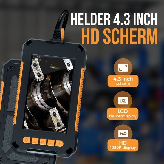 Strex Inspectiecamera met Scherm 10M - 1080P HD - 4.3 inch LCD scherm - IP67 Waterdicht - LED Verlichting - Endoscoop  - Incl. 32gb microSD