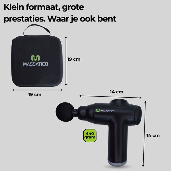 Massatico Massage Gun Compact - Professioneel en Krachtig Massage Apparaat - Massageapparaat Massagegun - Massage Pistool - Zwart - 5 Opzetstukken - 32 Standen - Met Koffer