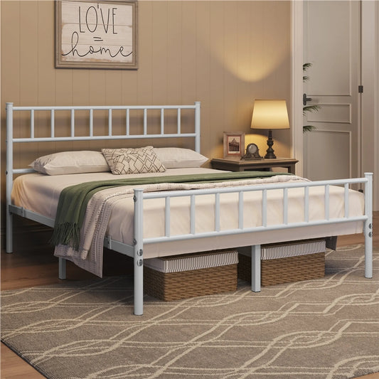 Yaheetech Metalen Bedframe 160 x 200 cm – Voorzien Van Hoog Hoofd- En Voetbord En 12 Metalen Latten En 32 cm Opbergruimte – Voor Slaapkamer En Logeerkamer – Wit Metaal – 207 x 162 x 88,5 cm