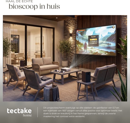 tectake® Beamer Scherm - 100 Inch (257 cm) - 16:9 Projectiescherm met Dubbel Statief - 4K HD - Oprolbaar - Uittrekbaar - Projectiedoek - Presentatiescherm - Home Cinema - Inclusief Draagtas