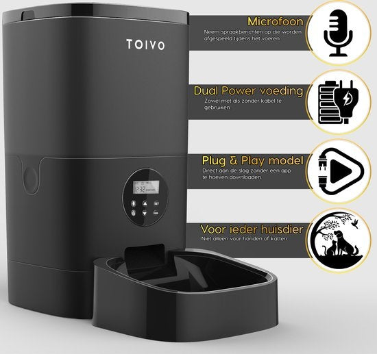 Toivo Voerautomaat 4L Pro - Automatische Voerbak - Voerdispenser - Katten en Honden Voerautomaten