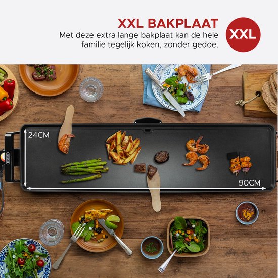 Bourgini Grillplaat XXL - Bakplaat - Grill apparaat - 90 x 24 cm - Teppanyaki - 8-10 personen - Anti-aanbaklaag - 2200W