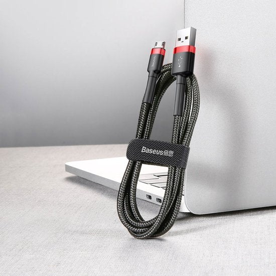 Baseus - Universele USB naar Micro USB kabel - Geschikt voor o.a. Samsung en andere apparaten - 2 Meter - 1.5A - Zwart/Rood