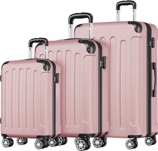 TRVLMORE Kofferset - 3 Delig - 38L Handbagage + 70L en 110L Ruimbagage - Lichtgewicht - Trolley - Reiskoffer Set - Roségoud