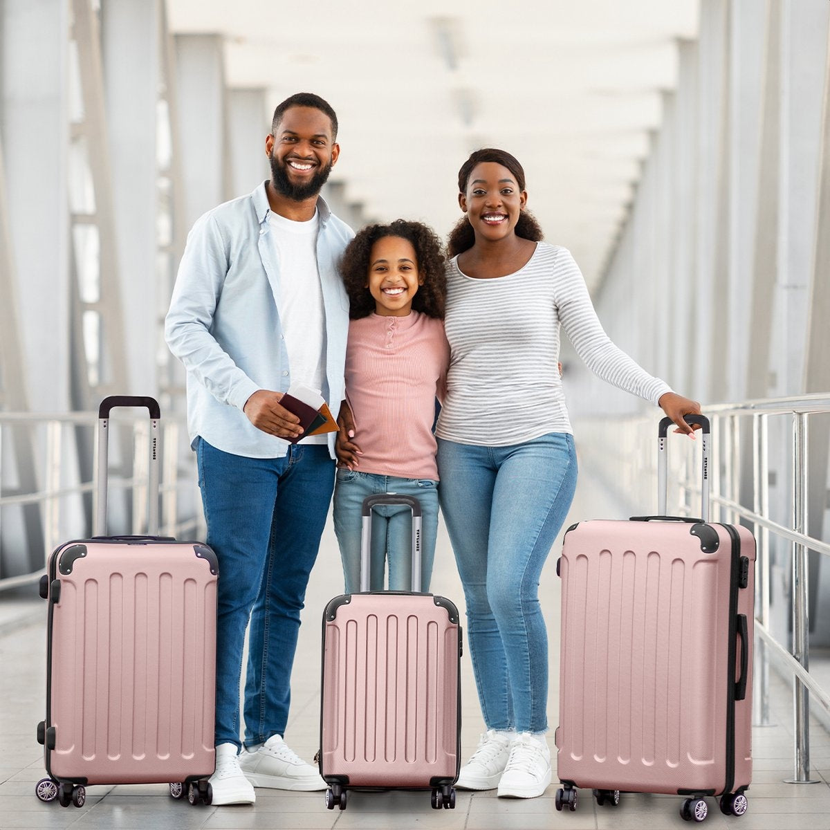 TRVLMORE Kofferset - 3 Delig - Complete Set - 38L Handbagage + 70L en 110L Ruimbagage - Roségoud