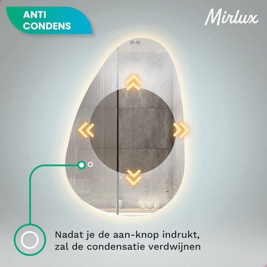 Mirlux Badkamerspiegel met LED Verlichting – Asymmetrisch Wandspiegels – Anti Condens Douchespiegel - Wandspiegel 90x60CM