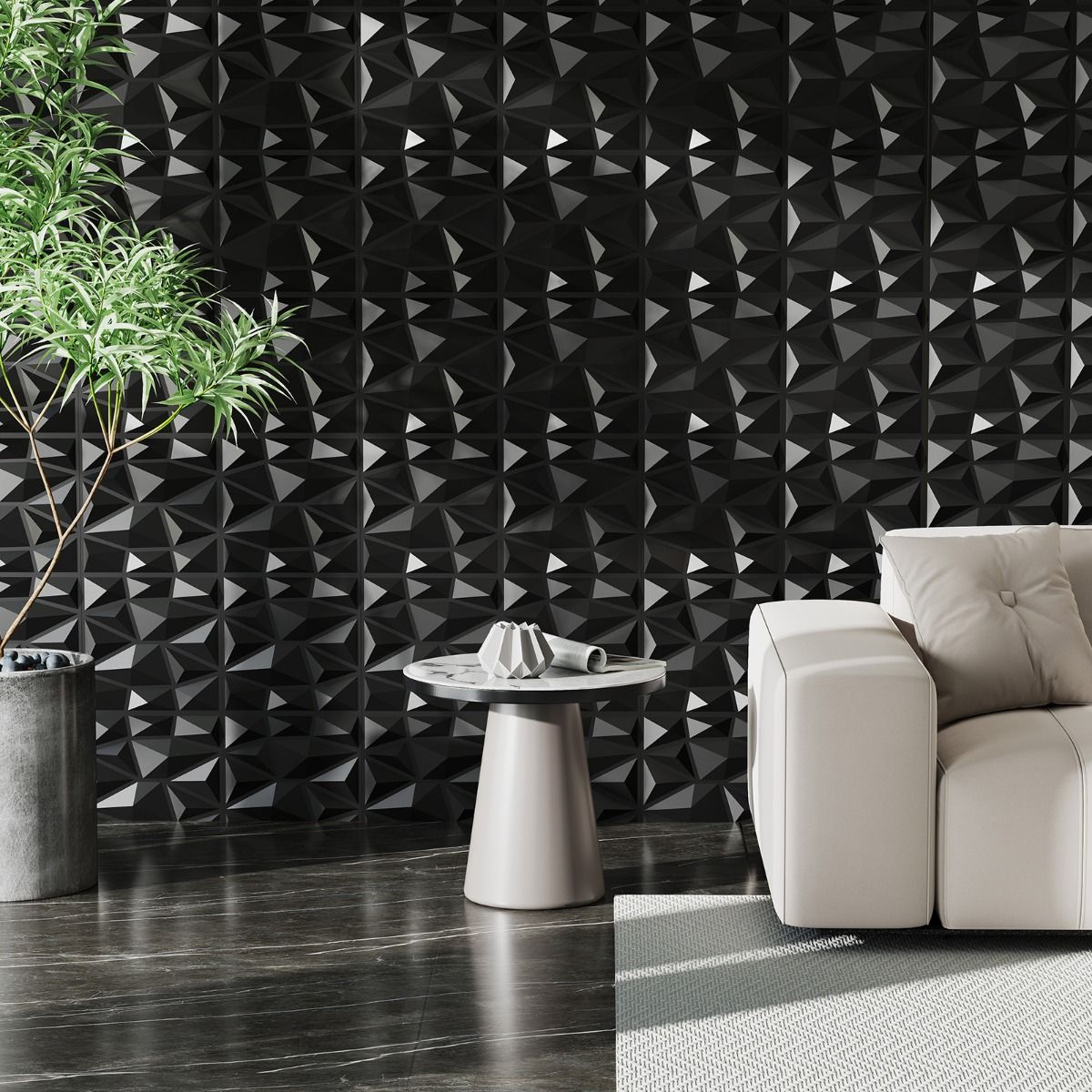 Coast 3D Wandpanelen - diamantpatroon - zelfklevend - zwart 30 x 30 cm 50 stuks