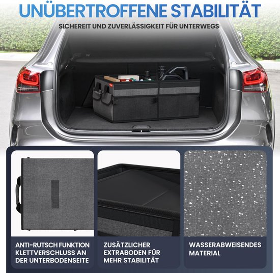 HELDENWERK Premium kofferbak organizer met deksel, stevig & antislip - Opvouwbare kofferbaktas, groot met dubbele bodem - Kofferbakbox, kofferbak organizer box