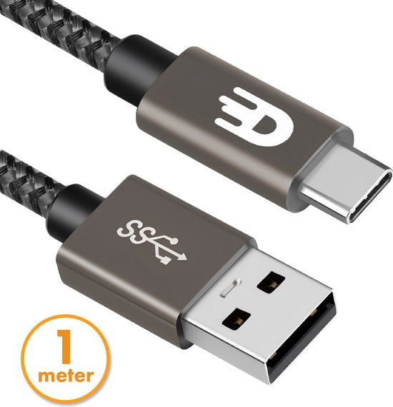 Drivv. USB naar USB C Kabel - Snellader - USB C Data en Oplaadkabel - Kort - 1 Meter - Geschikt voor Samsung, iPhone 15 & Meer - Modern Grey