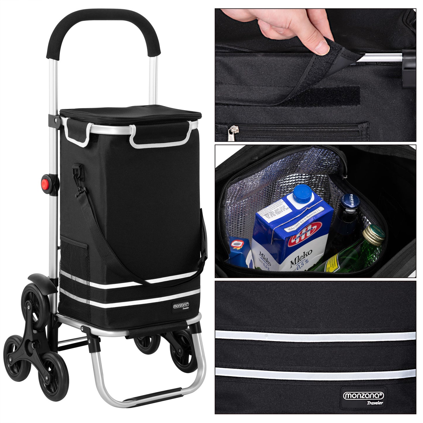 Monzana 2in1 Boodschappentrolley 30kg Inklapbaar Afneembare Tas 6 Wielen Zwart