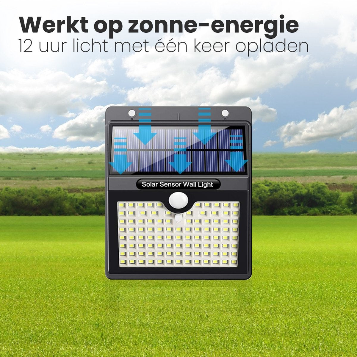 Auronic Solar Buitenlamp met Bewegingssensor - Tuinverlichting Op Zonne-energie - Wandlamp - 97 LED's - IP65 - 2 Stuks - Zwart