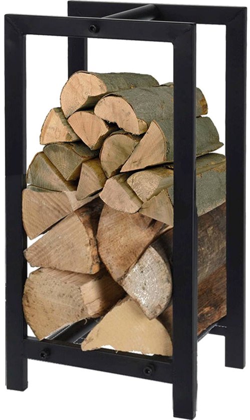 Haardhoutrek - Opslag voor Brandhout - 30x23x60 cm - Mat Zwart