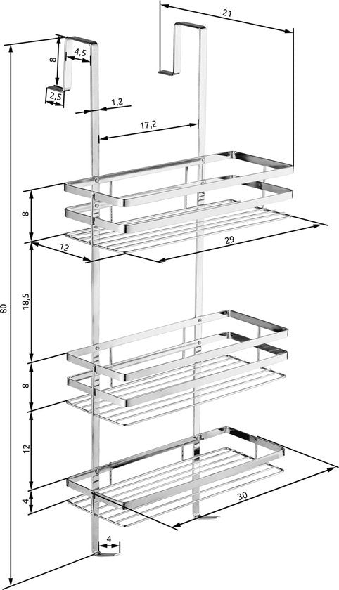 tectake® - RVS doucherek met 3 mandjes, ophangen zonder schroeven - 400714