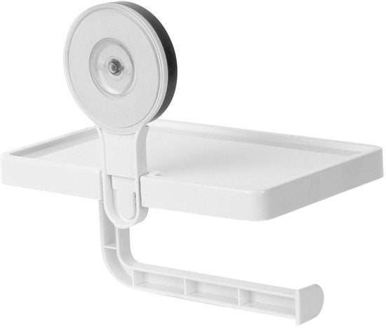 Bathroom Solutions - Toiletrolhouder met Plank - Witte Kunststof - Zuignapbevestiging - Klassiek Ontwerp